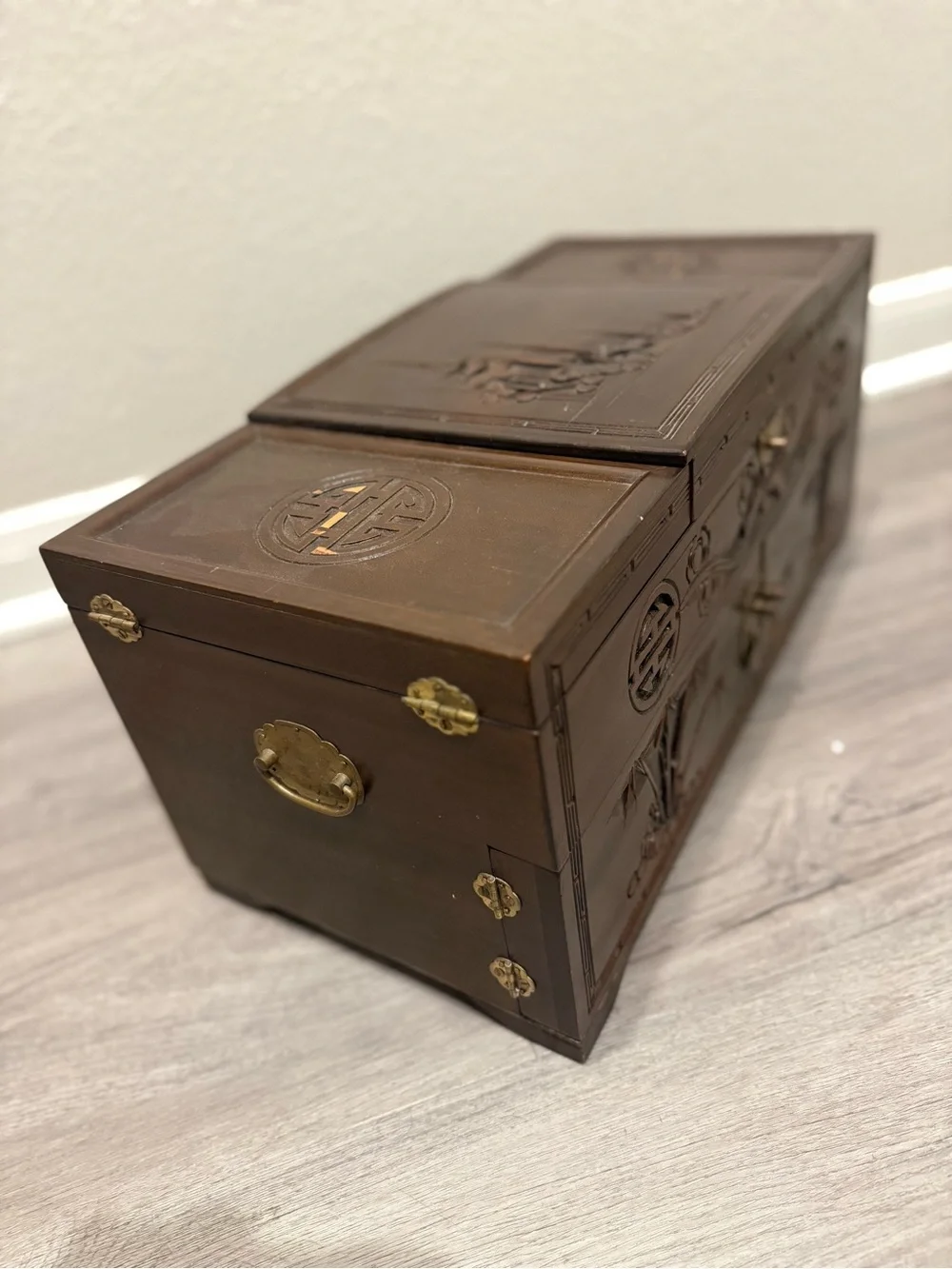 Decorative Blue Fabric-Lined Jewelry Box with Mirror - Brand Unspecified